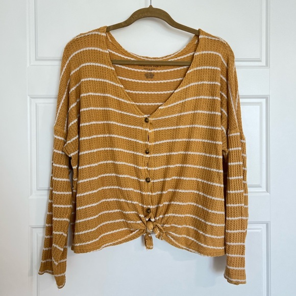 American Eagle Women’s Yellow Striped Top Size Large - Picture 1 of 4